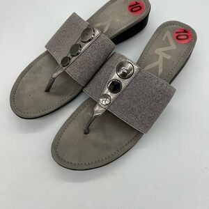 Ann Klein Metallic Gray Embellished Slide Sandals - Size 10
